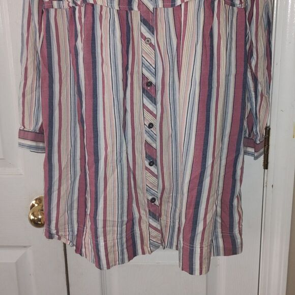 True Craft striped soft button down Cotton Dress Sz OX - Picture 2 of 5